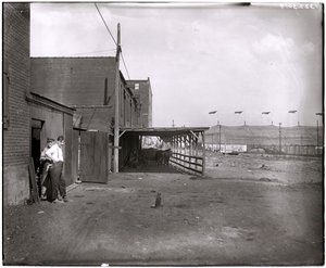 Commercial Buildings or Stables in Front of the Barnum and Bailey Circus Tent at Grand and Laclede by Charles Clement Holt